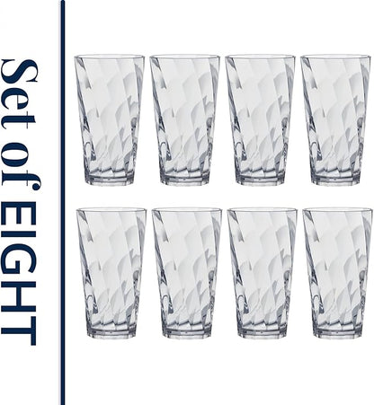 US Acrylic Optix Plastic Reusable Drinking Glasses (Set of 8) 20oz Water Cups in Clear | BPA-Free Tumblers, Made in USA | Top-Rack Dishwasher Safe