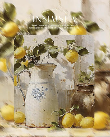 InSimSea Gold Framed Wall Art, Yellow Lemon Vintage Kitchen Wall Shelf Decor, Still Life Canvas Print Art, Dining Room Home Farmhouse Decor, Antique Paintings with Picture Frame 13x16inch