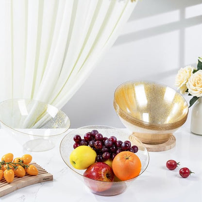 bUCLA 12 Pack Gold Glitter Plastic Serving Bowls - 54 OZ Angled Serving Bowls - Image 3