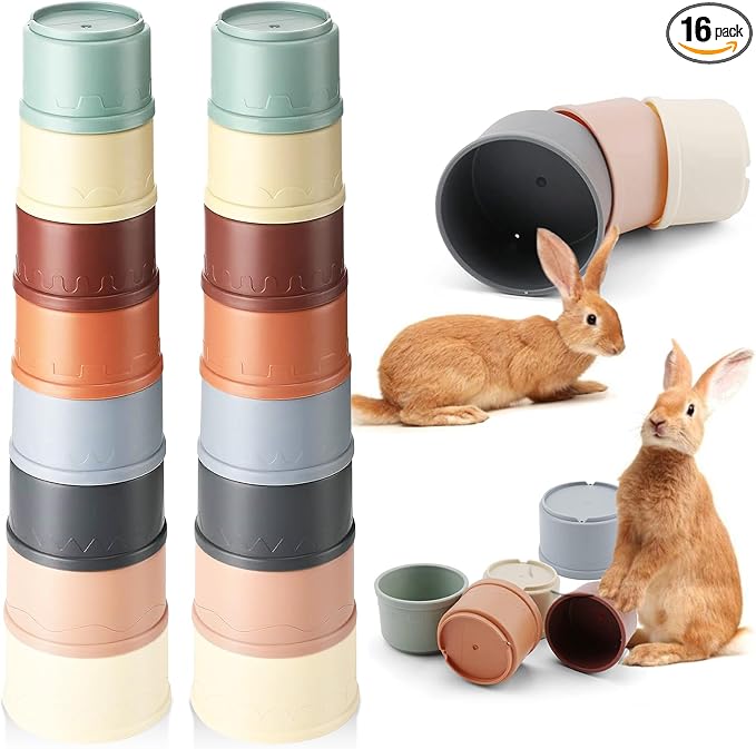 16 Pcs Stacking Cups for Rabbits, Colorful Bunny Toys for Rabbits and Small by Iffitya