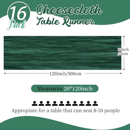 16 Pack Emerald Green Cheesecloth Table Runners 20x120 Inch Gauze Table Runner - Image 2