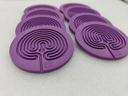 Classic Labyrinth Purple Silicone Coasters - Set of 8 Non-Slip, Heat-Resistant Drink Coasters for Coffee, Tea, and Glasses - Durable, Easy to Clean, Decorative Tabletop Protection