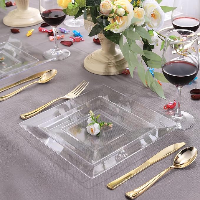 60PCS Clear Plastic Plates-9.5inch Square Disposable Plates - Image 5