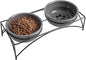 Y YHY Dog & Cat Food Bowls,12 OZ(1.5 Cup) Ceramic Raised Pet Bowls for Food and Water, Two Elevated Pet Dishes Bowls 2.75” Height Sturdy Metal Stand, Grey