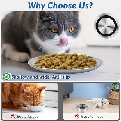 Stainless Steel Cat Bowls, 4 Pcs Shallow Cat Bowl Whisker Fatigue Dishes with Non-Slip Bottom, 6.7" Cats Food and Water Bowl Set for Wet & Dry Food(13OZ)