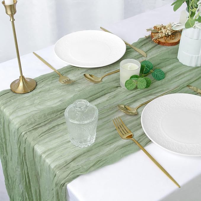 Sage Green Cheesecloth Table Runner - Image 4