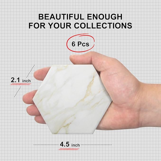 6Pcs White Marble Coaster Set - Image 4