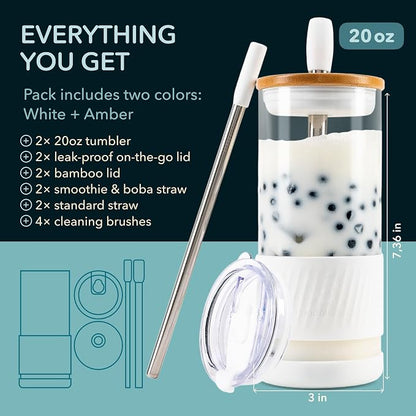Pandaloo® Glass Cups With Lids and Straws -20 Fl Oz- Perfect Size Iced Coffee - Image 2