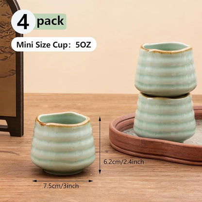 4pcs Japanese Tea Cup Set – Mini Size Cup 5OZ Ceramic Matcha Cup, Handless - Image 3