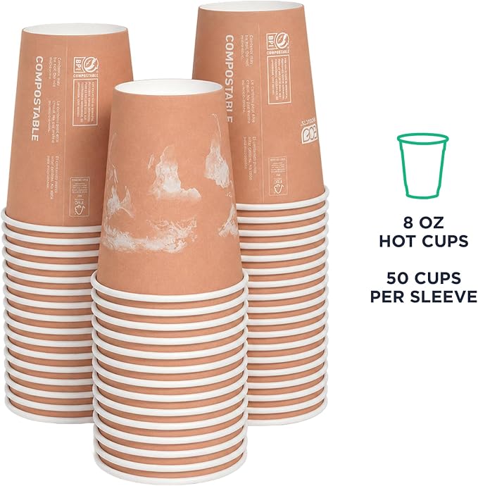 ECO PRODUCTS Compostable Disposable World Art 8oz Small Coffee Cups, Renewable - Image 2
