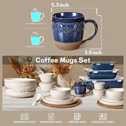 Artena Ceramic Coffee Mugs Set of 4, 16oz Embossed Large Latte Mugs Coffee Cups - Image 2