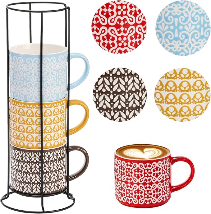 Hiceeden Set of 4 Stackable Coffee Mugs by Hiceeden