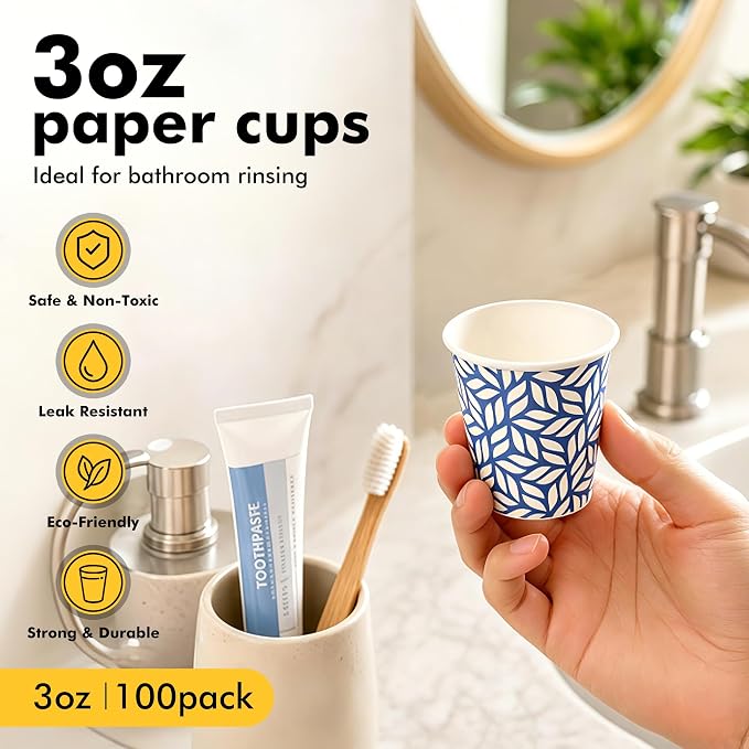 RACETOP 3 oz Bathroom Cups 100 Pack, Small Paper Cups, Disposable, Mini - Image 3