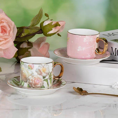 KAMMAK Tea Cups and Saucers Set of 2, Porcelain Coffee Cups, JBE025 | Stackable - Image 7