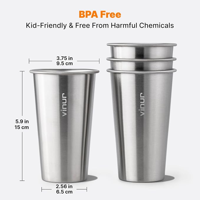 VINUR Stainless Steel Cups-20 oz Stackable Metal Drinking Glasses 4 Pcs | 20 oz - Image 6