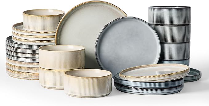 Famiware Star Ceramic Plates and Bowls Sets, Reactive Glaze Dishes by Famiware