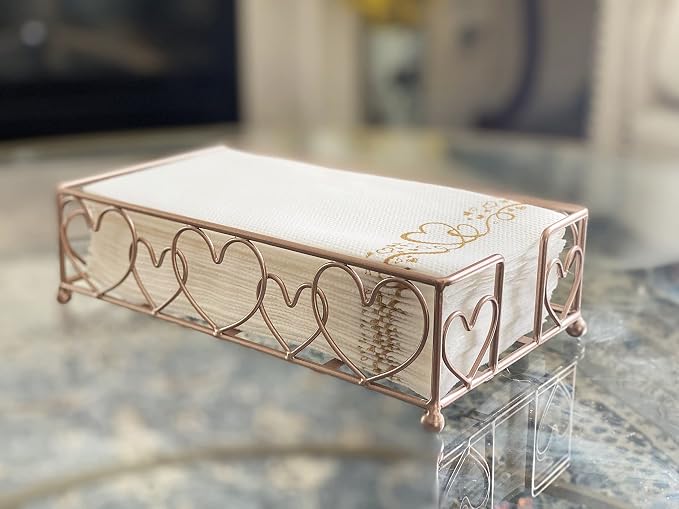 Rose Gold Loving Heart Elegant Sturdy Guest Napkin Holder | Disposable Paper - Image 5