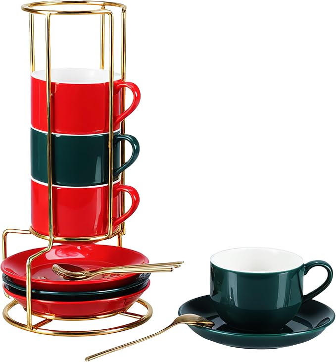 3 Ounce Espresso Cups Set of 4, Stackable Demitasse Mugs, Includes Display Stand by Renewrevital