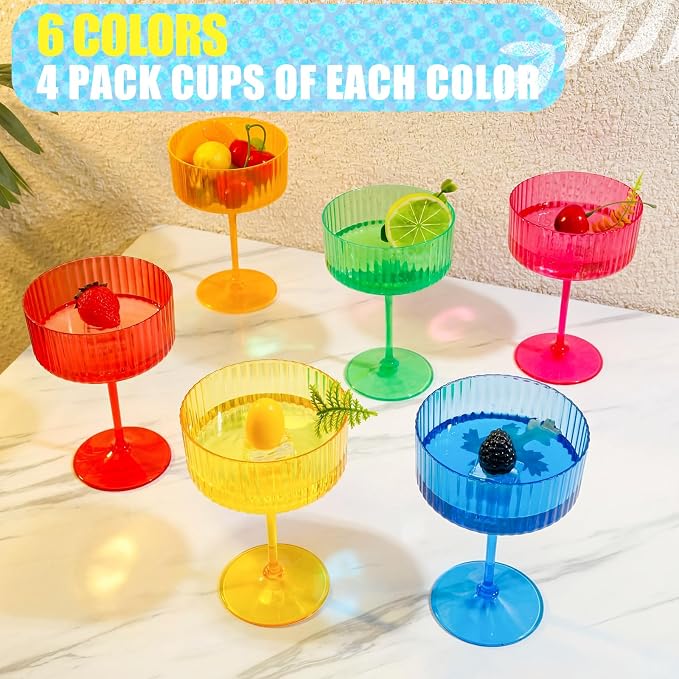 Jingmore 24 Pcs Ribbed Martini Glasses 10 oz Disposable Plastic Vintage Ribbed - Image 3