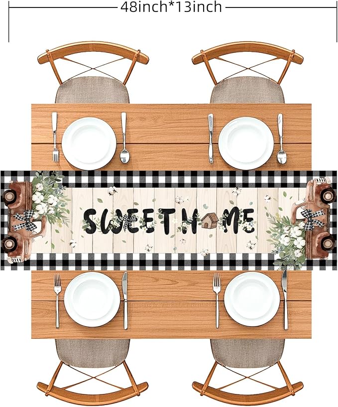 Farmhouse Table Runner, 48 x 13 inches, Rustic Country Decor - Image 3