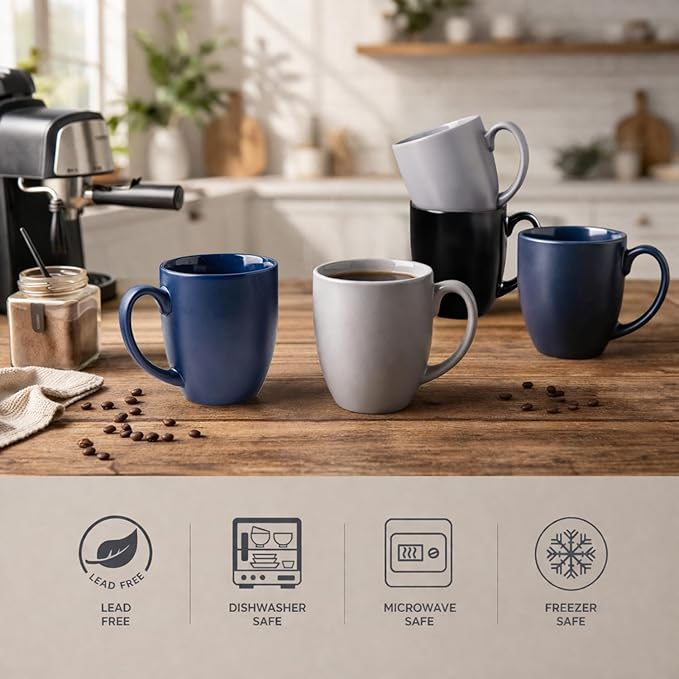 AmorArc 12oz Coffee Mugs Set of 6, Large Ceramic Coffee Mugs - Image 3