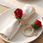 Flower Napkin Rings Set of 12 Wooden Red Rose Handmade Napkin Holders by Gandeer