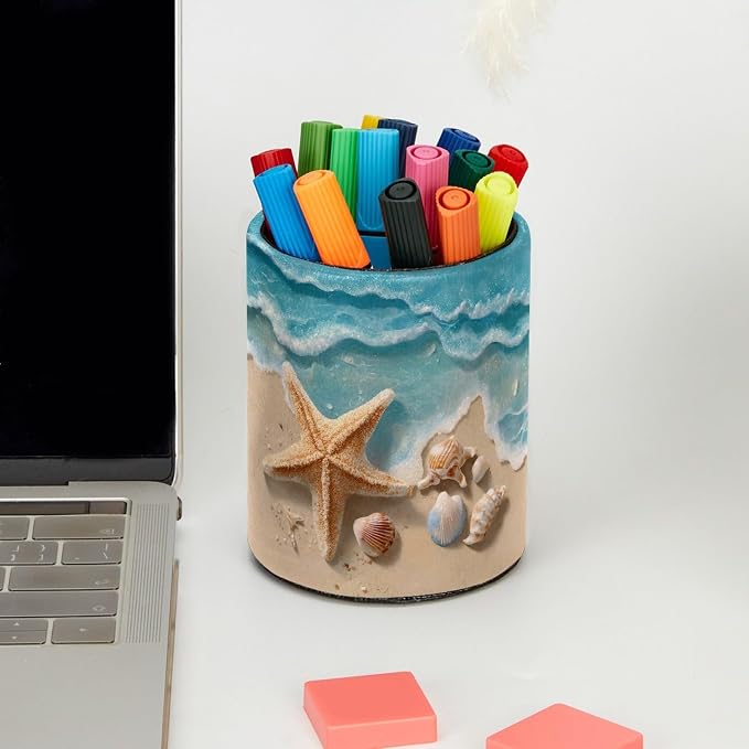 Nautical Beach Starfish and Shell Leather Pen Holder - Image 5