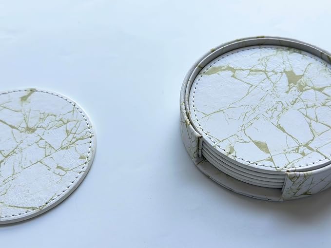 Set of 6 Leather Coasters, Round Coasters - Image 4