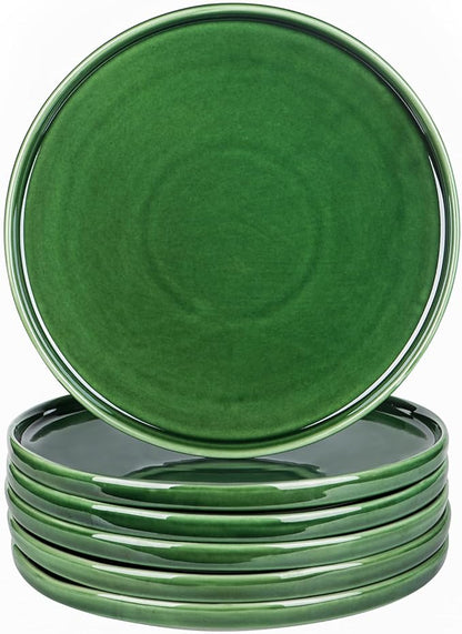 vicrays Ceramic Dinner Plates Set - Porcelain 10 Inch Flat Steak Pasta Pizza Plate Home Party Restaurant Plate Scratch Resistant Microwave Oven and Dishwasher Safe Set of 6 Green