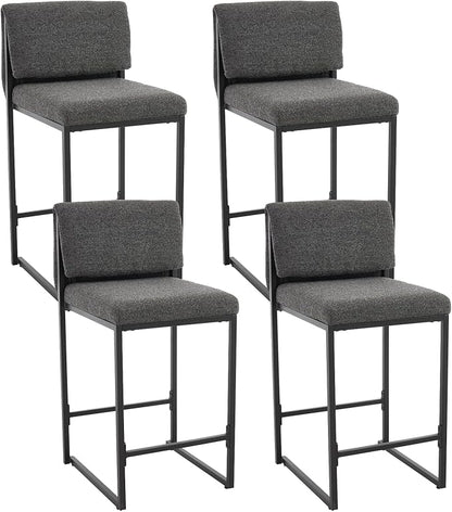 Modern Barstools Set of 4, 26” Upholstered Counter Height Bar Stools Sherpa Fabric Counter Stools with Padded Back Metal Frame for Kitchen Island Dining Room, Black