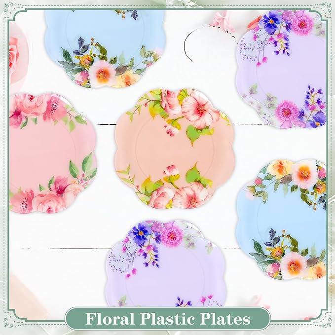 60Pcs Floral Plastic Plates - Image 3