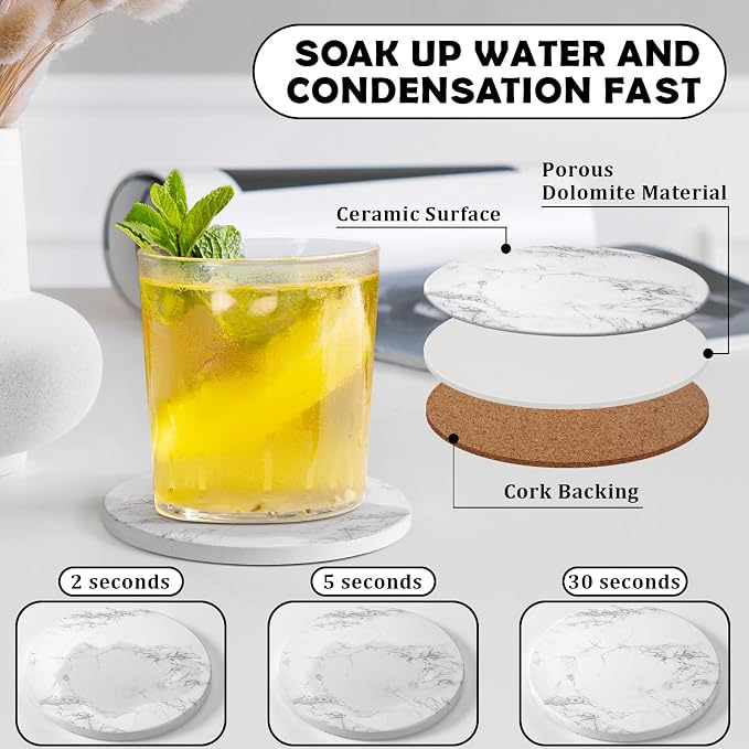 Absorbent Ceramic Coasters Set of 6, Modern Marble Style Drink Coasters | 4 - Image 3
