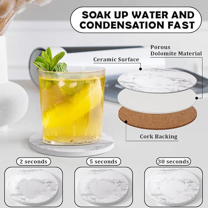 Absorbent Ceramic Coasters Set of 6, Modern Marble Style Drink Coasters | 4 - Image 3