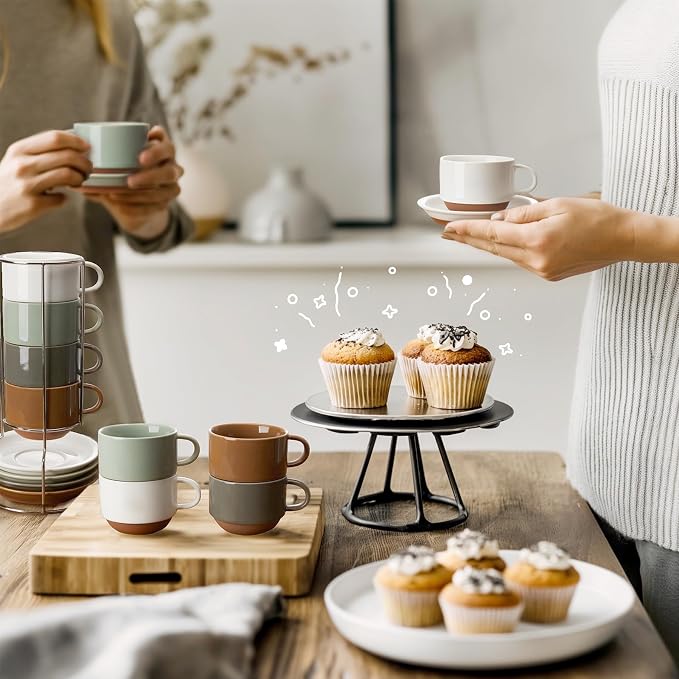 Sweese 2.5 Ounce Espresso Cups Set of 4, Porcelain Stackable Coffee Cups - Image 5