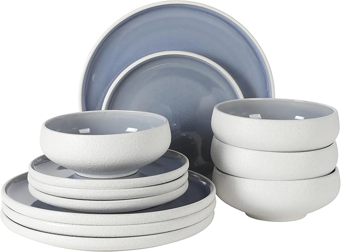 Gibson Elite Pacifco Beach Plates and Bowls Sets, 12-Piece Stoneware Dinnerware by GibsonHomewares