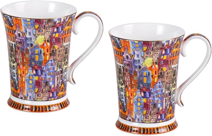 KAMMAK Bone China Coffee Mugs, 9.4oz Floral Tea Cups by KAMMAK