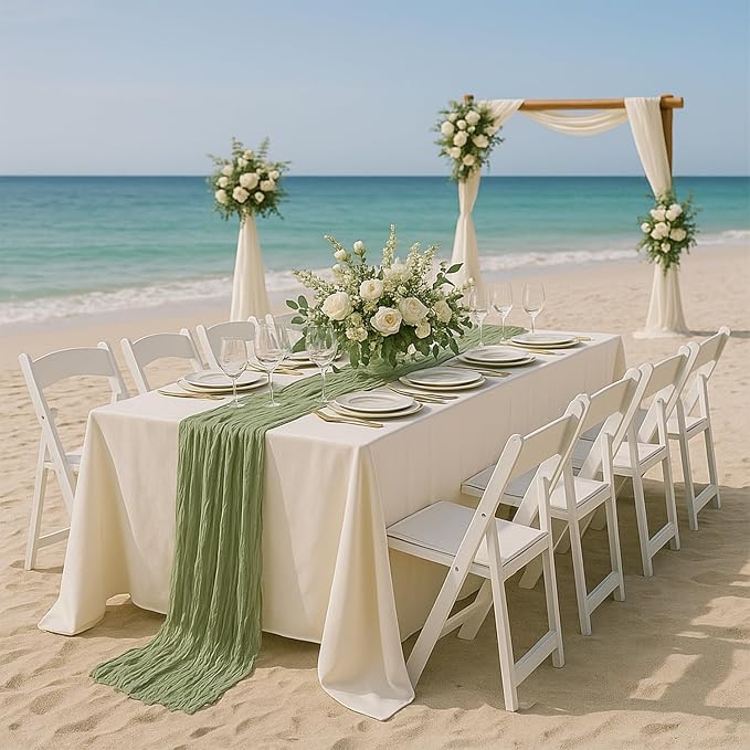 6 Pack Sage Green Cheesecloth Table Runner 22x120 Inch Gauze Table Runners | - Image 5