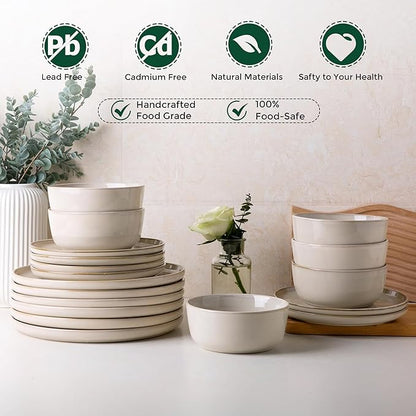 AmorArc Stoneware Dinnerware Sets,Round Reactive Glaze Ceramic Plates and Bowls Sets,Highly Scratch Resistant | Dishwasher & Microwave Safe,Service for 8 Dishes Set (24pc)
