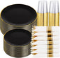 KIRE 350 PCS Black and Gold Plastic Plates by KIRE