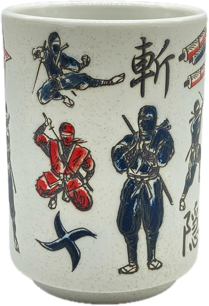 野口熊太郎茶園 Japanese Tea Cup, Sushi Yunomi, 9.1Fl oz, Mino Ware, Printed NINJA - Image 2