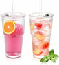20oz Glass Tumblers with Lids and Straws, Ribbed Glassware by AiMQnLe