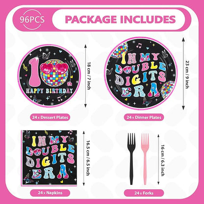96 Pcs Pink and Black 10th Birthday Party Decoration Serves 24 | In My Double - Image 5