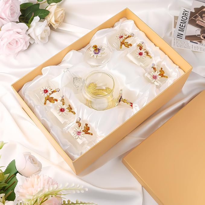 7 Pcs Floral Tea Set for Women, Vintage Flower Teapot Set - Image 4