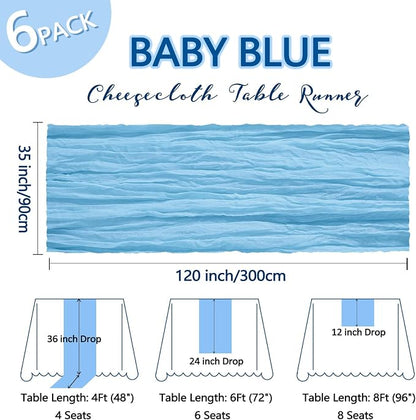 6 Pack Baby Blue Cheesecloth Table Runner 10Ft Gauze Cheese Cloth Table Runner - Image 2
