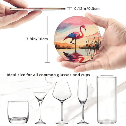 6 Pcs Pink Cute Flamingo Modern Art Boho Leather Coasters - Image 8
