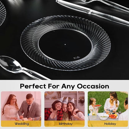 FOCUSLINE 10 Inch Clear Plastic Plates, Premium Hard Plastic - Image 7