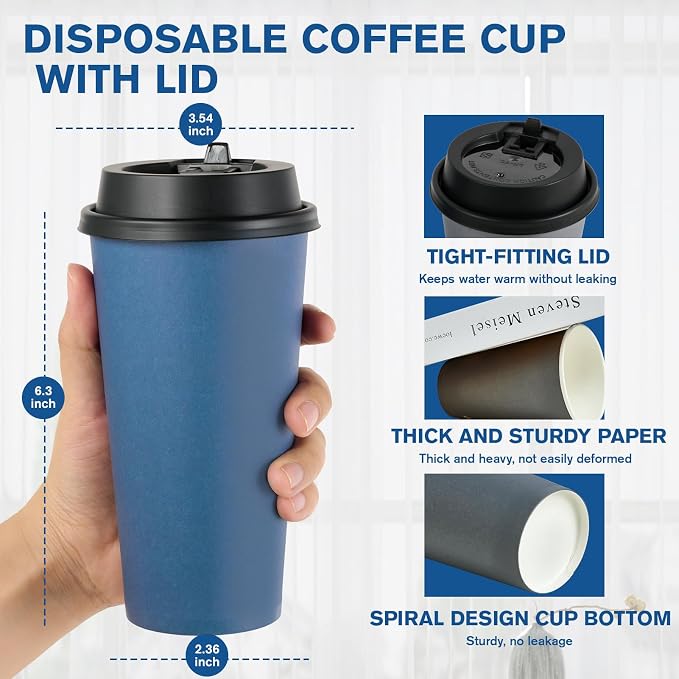 LITOPAK 100 Pack 20 oz Disposable Paper Coffee Cups - Image 2