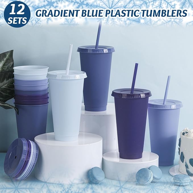 Skylety 24 Pcs Gray Blue Plastic Cups - Image 4