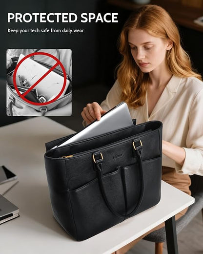 Laptop Tote Bag for Women, Leather Work Tote - Image 4