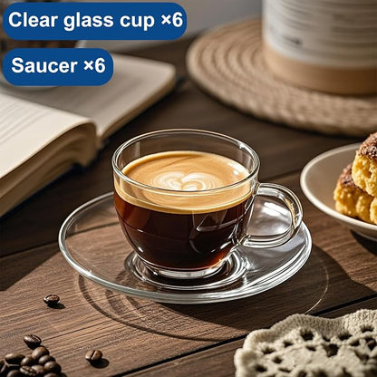 7oz Glass Tea Cups and Saucers, 6 Pack Clear Teacup and Saucer Set, Glass Tea - Image 5